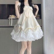 沐霓溫柔風(fēng)蝴蝶結小飛袖連衣裙女夏季新款法式學(xué)生寬松顯瘦花苞裙短裙 S