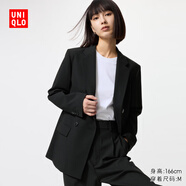 優(yōu)衣庫女裝雙排扣茄克/外套通勤商務(wù)休閑夾克25秋冬新款478557 09 黑色 M /160/84A