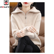 AEMAPE時(shí)尚針織衫女式大碼韓版寬松紅色毛衣2026年秋冬新款顯瘦翻領(lǐng)上衣 米白色 2XL 建議140-160斤