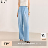LILY夏新款女裝復古休閑舒適松緊腰垂直感寬松顯瘦闊腿牛仔褲 419牛仔藍 M