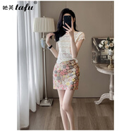 她芙（tafu）品牌女裝小香風(fēng)連衣裙女2025夏季新款時(shí)尚減齡小個(gè)子短裙兩件套裝 短袖+花色短裙 S