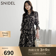 SNIDEL秋冬甜美碎花系帶收腰百褶雪紡連衣裙SWFO245033 棕色 S （0）