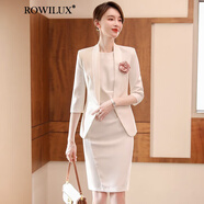 ROWILUX高端西裝連衣裙2025夏季新款職業(yè)套裝氣質(zhì)五分袖西服正裝女工作服 外套+連衣裙【白色】 S