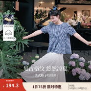 茵曼（INMAN）【商場同款】法式格子襯衫2025夏季女裝新款短袖娃娃衫襯衣 藏青藍(lán) 63.1%棉 36.9%聚酯纖維 L