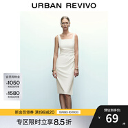 UR夏季新款女裝時尚簡約褶皺開衩無袖U領(lǐng)連衣裙UWG740077 本白 XS