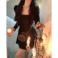 南啵丸性感火辣的女孩小方領(lǐng)白色連衣裙的女子春季和秋季2024新短裙與小 黑色高質(zhì)量 S