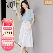 TJQ奢侈高檔品牌連衣裙女2025夏季新款氣質(zhì)蕾絲雪紡顯瘦兩件套裝裙子 豆綠色+白色兩件套 L