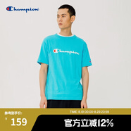 Champion夏季經典款印花草寫LOGO圓領休閑運動T恤無性別冠軍短袖男女情侶 藍色(偏?。?S