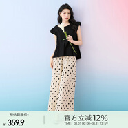 Basic House/百家好小飛袖襯衫上衣波點闊腿褲子兩件套裝夏季新款 黑色 M 85-105斤