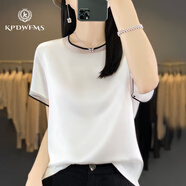 Kpdwfms真絲短袖女2025年新款網(wǎng)紗拼接正肩t恤白黑色圓領(lǐng)醋酸半袖體恤衫 白色 M