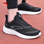 安踏運動(dòng)鞋男鞋子男士秋冬季款皮網(wǎng)面拼接軟底輕便減震跑步訓練徒步鞋 【網(wǎng)革拼接】基礎黑/紙莎白-4 45