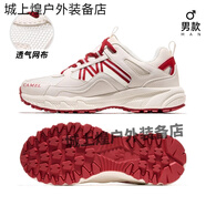 駱駝（CAMEL）戶(hù)外登山鞋女士防滑網(wǎng)面透氣春夏運動(dòng)鞋子輕便男士徒步休閑鞋 FB12235182T，米白_紅，男_透網(wǎng)款 44