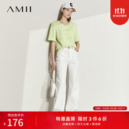 AMII女裝2025夏季新款白色牛仔褲直筒褲長(zhǎng)褲高腰褲闊腿褲休閑 米白（拍小一碼） S 155/64A