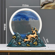 詠幻動(dòng)態(tài)3D流沙畫畫擺件家居客廳電視柜裝飾品朋友招財(cái)鹿禮品 雪花籃麋鹿情深流沙（白框藍(lán)色）擺件