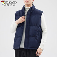 啄木鳥(niǎo)新品加厚加絨黑色棉馬甲男士冬季保暖背心棉服外套K雙十一 寶藍色 M _【建議60-80斤】