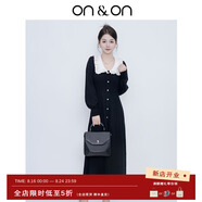ON & ON/安乃安七夕送禮連衣裙25秋季復古荷葉領(lǐng)收腰修身顯瘦針織茶歇裙 黑色 M