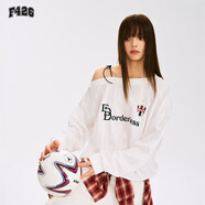 F426官方店國潮牌秋季新款寬松休閑美式印花斜肩球衣衛衣 白色 L