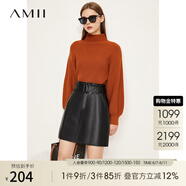 AMII冬新款時(shí)尚慵懶半高領(lǐng)寬松高級感超好看毛衣女燈籠袖上衣 焦糖 160/84A/M（建議拍小一碼）