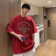 閃爆男士短袖T恤0 酒紅色 5XL