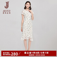 經(jīng)典故事（JANE STORY）經(jīng)典故事短袖碎花連衣裙女2025夏季新款修身洋氣不規則雪紡魚(yú)尾裙 U23 杏帶多色 M