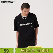 viishow男士t恤短袖新款夏季港風(fēng)潮流情侶裝半袖體恤純棉上衣 黑色 L