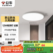 公牛（BULL）吸頂燈IP50防塵防蟲臥室陽臺(tái)過道燈MX-A012F-AS全白12W