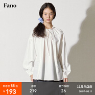 fano studios范洛Fano 少女感蝴蝶結(jié)系帶精致花邊拼接花苞長袖襯衫上衣女早秋 白色 現(xiàn)貨 S