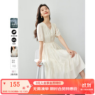 梵希蔓（vimly）萊賽爾法式V領(lǐng)連衣裙女2025年夏季新款收腰顯瘦氣質(zhì)A字裙子 M6998 杏色 L