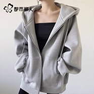 都市麗人藏青色衛(wèi)衣外套女春秋2025新款大碼女裝秋裝親膚透氣開衫連帽衣服