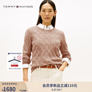 TOMMY HILFIGER【明星同款系列】秋冬女裝絞花肌理休閑通勤內搭羊毛衫毛衣 卡其色ADM S （推薦：100-110斤）