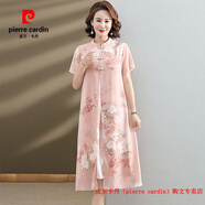 皮爾卡丹（pierre cardin）中年媽媽夏裝2025新款連衣裙大碼寬松中老年人女短袖雪紡洋氣裙子 粉紅色 L