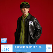 MLMR MY LIFE MY RULES秋季潮流時(shí)尚寬松PU皮鳶尾花印花男士夾克外套M233P3001 黑色 XXS 160
