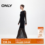 ONLY2025秋季新款甜美優(yōu)雅鉤花蕾絲長袖長裙連衣裙女|125161006 H1Z 黑色 S