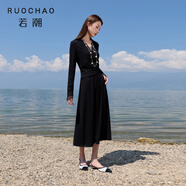 三彩大碼女裝2025冬季新款蕾絲V領(lǐng)連衣裙小黑裙長(cháng)袖長(cháng)裙胖MM