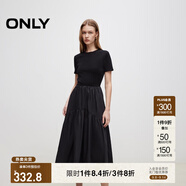 ONLY2025秋季新款優(yōu)雅氣質(zhì)純色拼接短袖長裙連衣裙女|125107024 H1Z 黑色 M