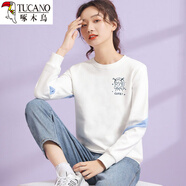 啄木鳥(niǎo)（TUCANO）純棉無(wú)帽衛衣女薄款圓領(lǐng)寬松洋氣卡通簡(jiǎn)約長(cháng)袖春秋季2025新款上衣 Y36108白色 M (建議80-105斤)