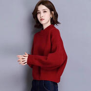 花花公子（PLAYBOY）加厚內搭學(xué)生裝針織打底衫2025年秋冬季新款蝙蝠袖短款套頭毛衣女 酒紅色 M 95-110斤