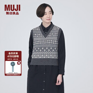 無(wú)印良品（MUJI）女式 美利奴羊毛 圖案編織 V領(lǐng)背心 馬甲針織衫休閑百搭 BA1ODA3A 炭灰色圖案 S（155/80A）