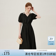 范思藍恩黑色天絲收腰連衣裙女2024夏季新款氣質(zhì)收腰小黑裙12969 暗夜黑 XS