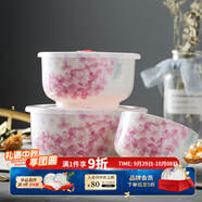 華光國瓷 抗菌骨瓷保鮮碗三件套 保鮮盒釉中彩 一人食泡面碗飯盒帶蓋 紅玉含香
