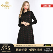喬萬尼連衣裙女冬季新款腰半高領長袖打底裙子過膝中長 午夜星辰 S