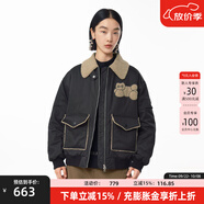 幻走（MOVEUP）2024冬季新款.FUN系列撞色翻領(lǐng)貓咪繡花短款棉外套女 黑色 L