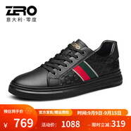 零度男鞋休閑皮鞋2025新款潮流男士休閑鞋品牌真牛皮小白鞋舒適運動(dòng)鞋 S13100黑色 38
