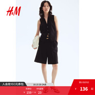H&M女裝襯衫2025夏季新款亞麻混紡翻領(lǐng)通勤無(wú)袖修身V領(lǐng)襯衣1289990 黑色 XXS 150/76