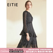 愛特愛（EITIE）秋冬新款商場同款層次荷葉邊收腰顯瘦黑白波點(diǎn)連衣裙6007717 黑20 S 155