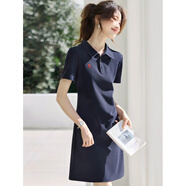 阿瑪施 AMASS哥弟適用時(shí)髦撞色刺繡polo洋裝女2025年夏季學(xué)院風(fēng)減齡收腰顯瘦T 藏青色 S 【100斤以內(nèi)】