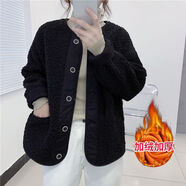 俞兆林（YUZHAOLIN）羊羔毛絨外套女2025年秋冬新款韓版寬松小個(gè)子百搭休閑加厚棒球服 黑色【加絨】 加厚 L 【建議105-120斤】