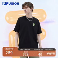 FILAFUSION斐樂潮牌情侶款短袖衫時尚寬松短袖T恤男女 正黑色-BK L (175) 96A