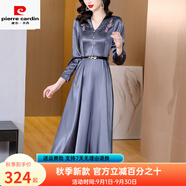 皮爾卡丹洋氣質(zhì)醋酸連衣裙2025新款早秋季女裝杭州四季青中年媽媽刺繡裙子 灰色《今年流行時(shí)尚網(wǎng)紅/休閑氣 M