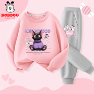 巴布豆女童套裝春秋款兒童衛衣甜美風(fēng)童裝女孩寬松百搭中大童長(cháng)袖秋裝 粉 黑貓巴布妮-灰 星球巴布X 130